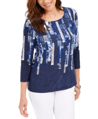 JM Collection - 3/4-Sleeve Printed Top