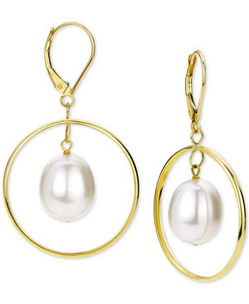 Macy's - Cultured Freshwater Pearl (11mm) Orbital Drop Earrings in 14k Gold