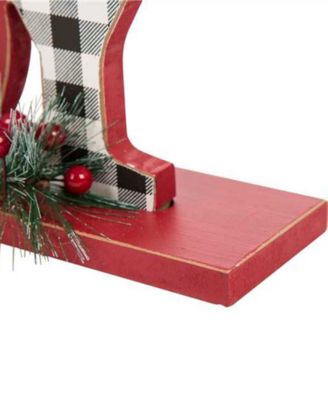 11.42" L Christmas Wooden Plaid Joy Table Decor