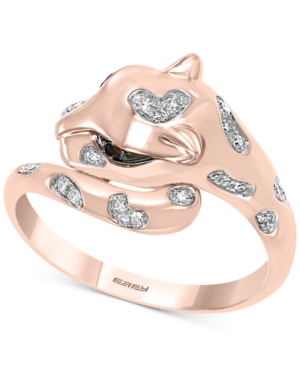image of Effy Tsavorite (1/20 ct. t.w.) & Diamond (1/10 ct. t.w.) Cat Head Statement Ring in 14k Rose Gold