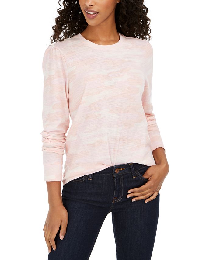 Lucky Brand Printed Puff-Sleeve Cotton T-Shirt - Macy's