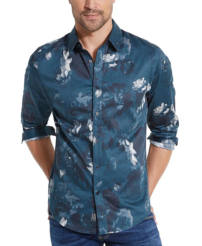 GUESS Men's Luxe Melting Floral Pattern Shirt - Macy's