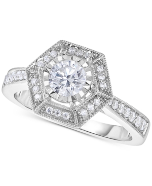 image of TruMiracle Diamond Hexagon Halo Engagement Ring (5/8 ct. t.w.) in 14k White Gold
