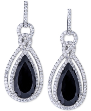 image of Onyx (16 x 8mm) & Cubic Zirconia Teardrop Drop Earrings in Sterling Silver