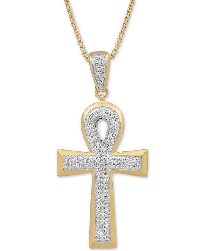 Macy's - Men's Diamond Ankh 22" Pendant Necklace (1/2 ct. t.w.) in 18k Gold-Plated Sterling Silver