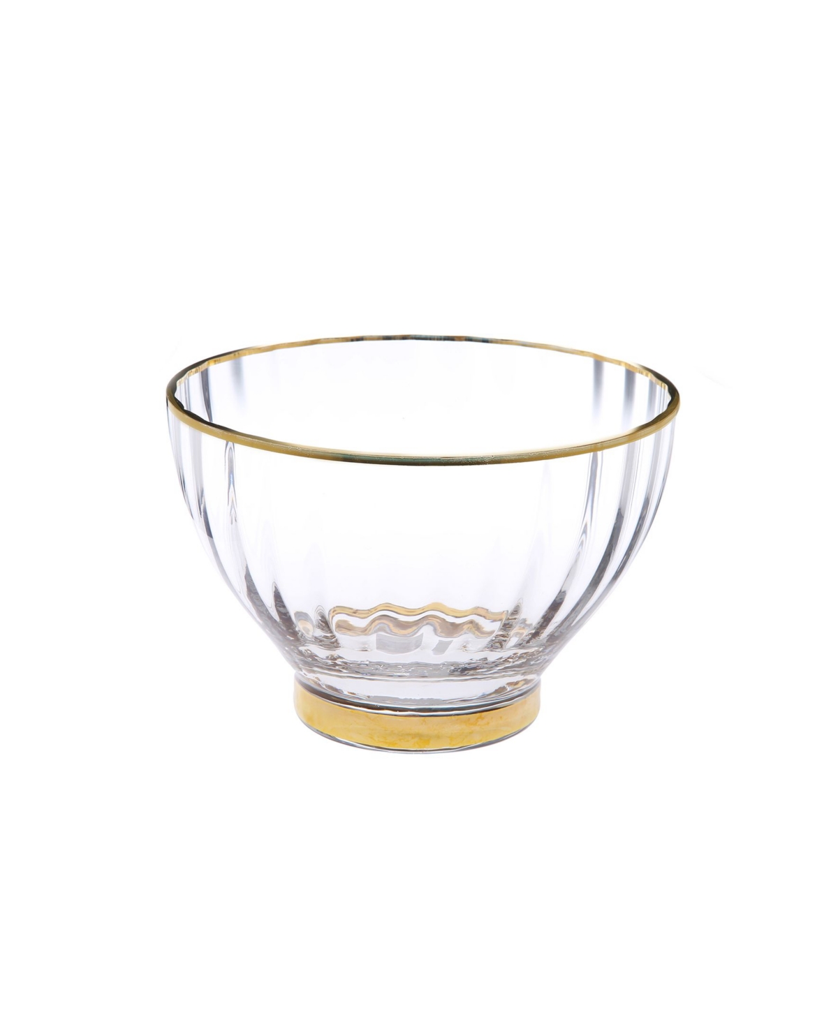Set of 4 Straight Line Textured Dessert Bowls with Vivid Gold Tone Rim and Base - Clear