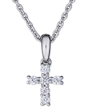 image of Diamond Cross Pendant Necklace (1/8 ct. t.w.) in 14k White Gold, 16