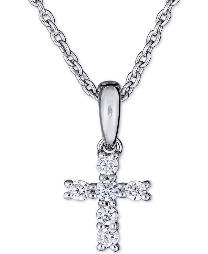 Macy's - Diamond Cross Pendant Necklace (1/8 ct. t.w.) in 14k White Gold, 16" + 2" extender