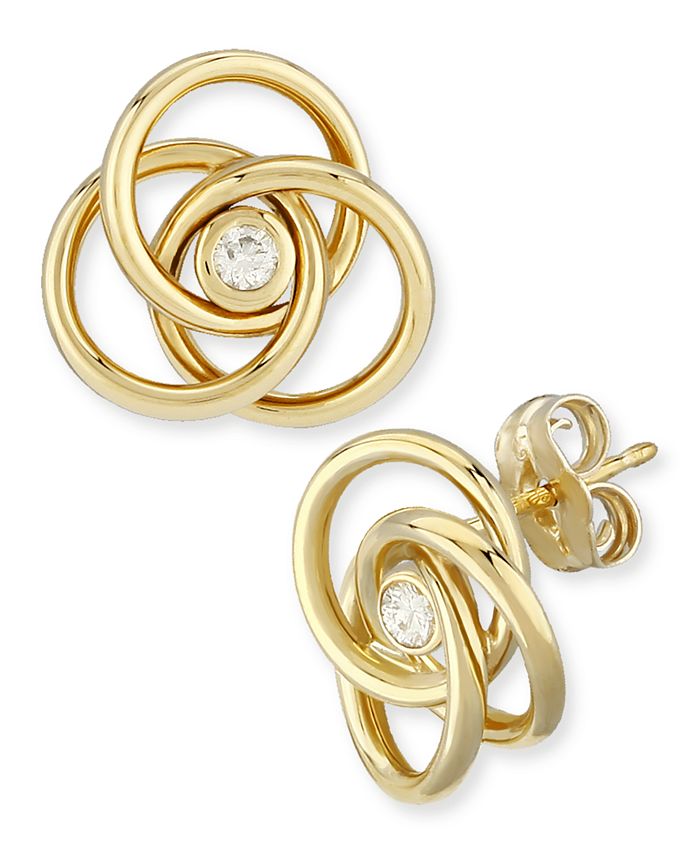 Macy's - Diamond Accent Love Knot Earrings in 14K Yellow Gold