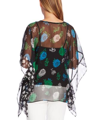 Vince Camuto Floral-Print V-Neck Poncho - Macy's