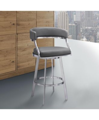 Saturn 30" Bar Height Swivel Gray Artificial leather and Brushed Stainless Steel Bar Stool