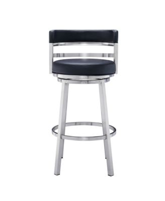 Madrid 30" Bar Height Swivel Gray Artificial leather and Brushed Stainless Steel Bar Stool