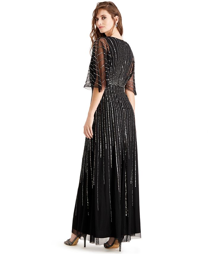 Adrianna Papell Beaded Kimono-Sleeve Gown - Macy's