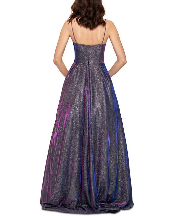betsy & adam plus size galaxy glitter draped gown