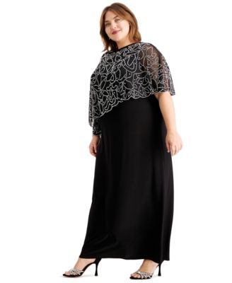 Plus Size Beaded Cape Gown