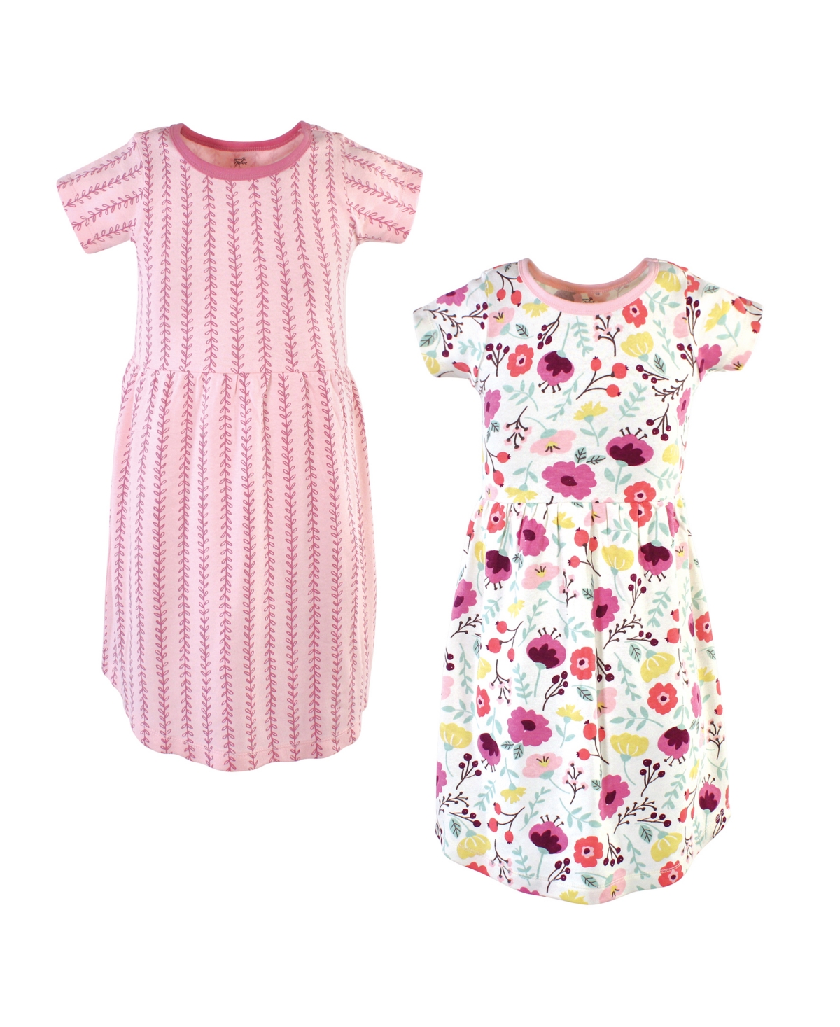 Touched by Nature Big Girls Youth Organic Cotton Short-Sleeve Dresses 2pk, Botanical, 10 Years - Botanical