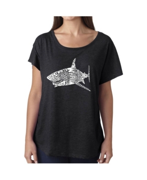 image of La Pop Art Women-s Dolman Cut Word Art Shirt - Species of Shark
