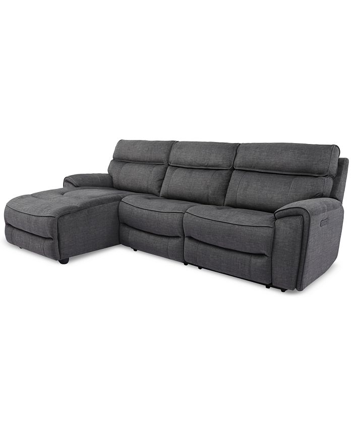 Furniture Hutchenson 3Pc. Fabric Chaise Sectional with 2 Power