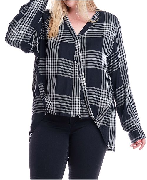 Fever Plus Size Plaid Surplice Top Reviews Tops Plus Sizes
