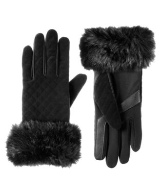 black faux fur gloves