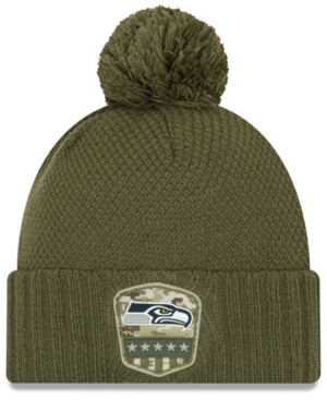 New Era Women's Seattle Seahawks On-field Salute To Service Pom Knit Hat In Olive