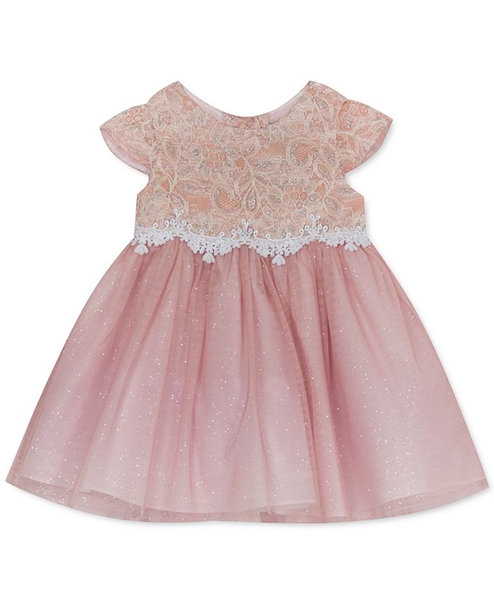 Rare Editions Baby Girls Sparkle Lace Mesh Dress - Macy's