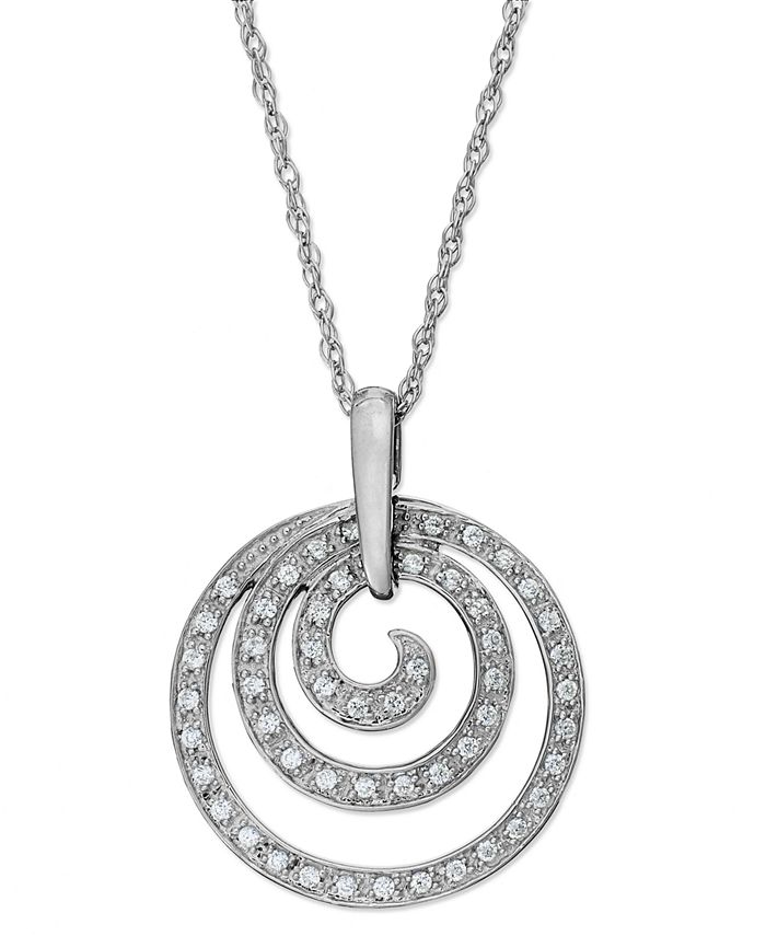 Macy's Diamond Swirl Pendant Necklace in Sterling Silver (1/6 ct. t.w ...