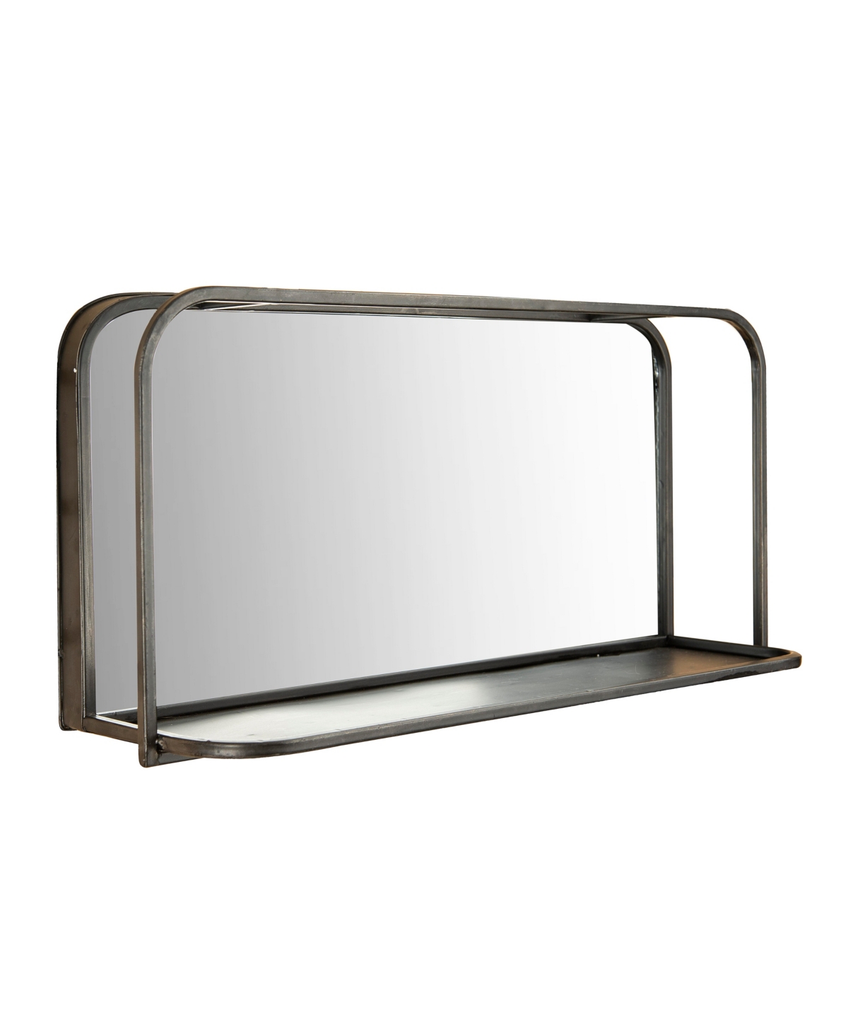 Rectangle Accent Mirror with Metal Frame Shelf - Black