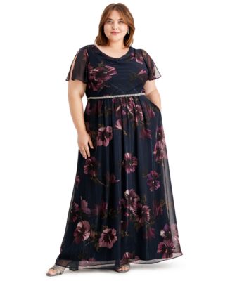 SL Fashions Plus Size Floral-Skirt Gown - Macy's