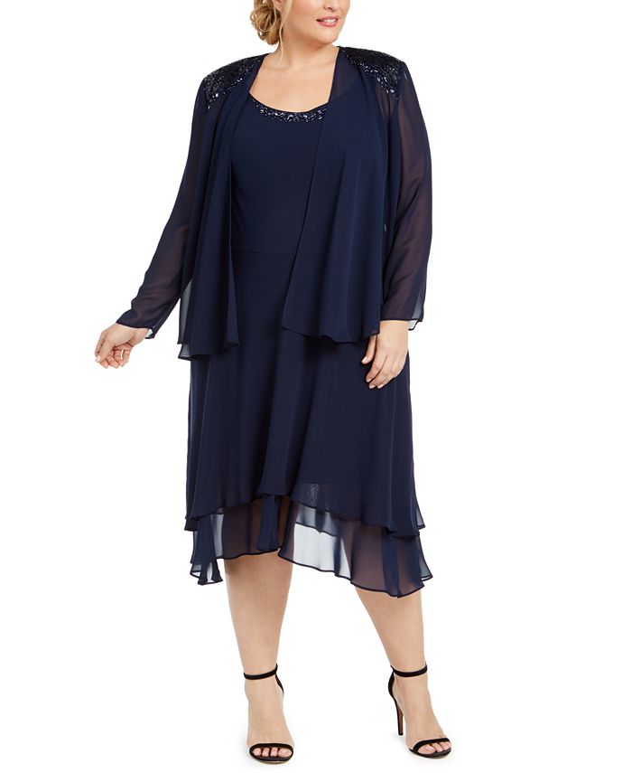 SL Fashions Plus Size Embellished Dress & Jacket - Macy's