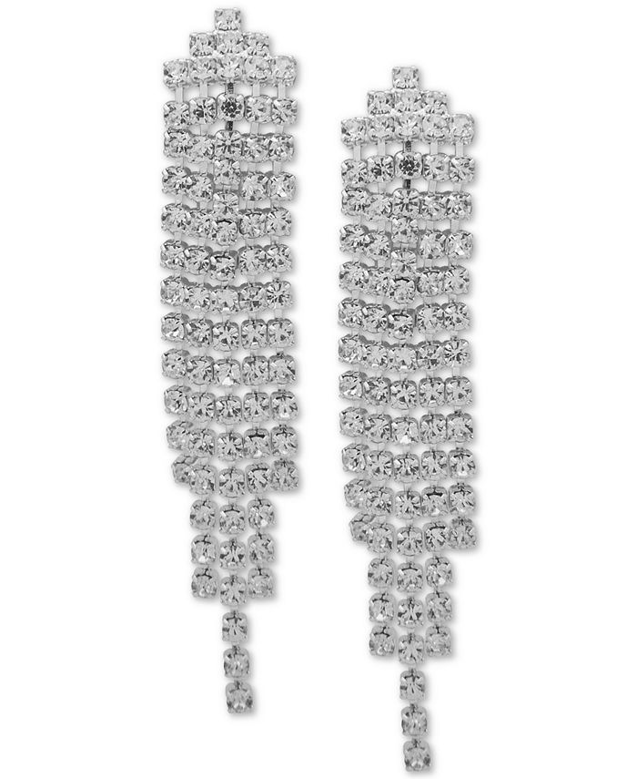 Anne Klein Silver-Tone Rhinestone Linear Drop Earrings - Macy's