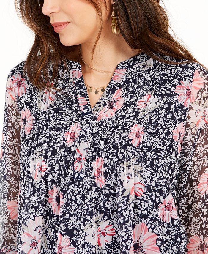 Charter Club Printed Split-Neck Top, Created for Macy's - Macy's