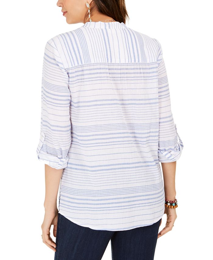 Style & Co Striped Split-Neck Top, Created for Macy's - Macy's