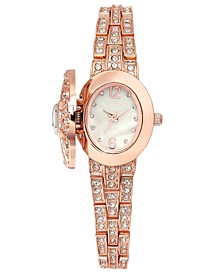 Women's Crystal Flip Cover Rose Gold-Tone Bracelet Watch 24mm, Created For Macy's