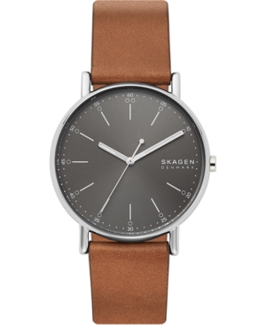 Shop Skagen Men's Signatur Brown Leather Strap Watch 40mm