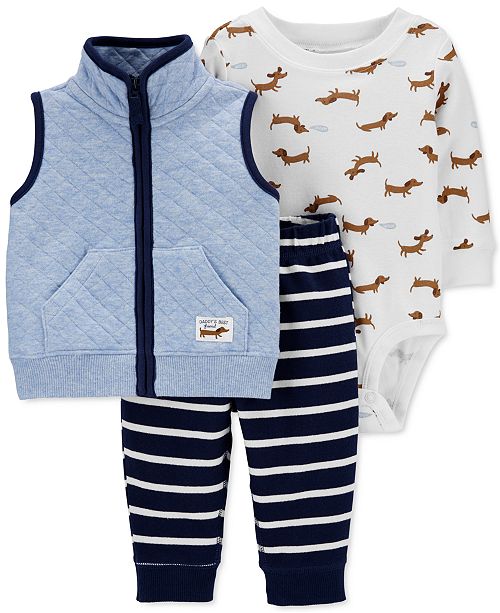 Carter S Baby Boys 3 Pc Quilted Vest Dog Print Bodysuit Pants