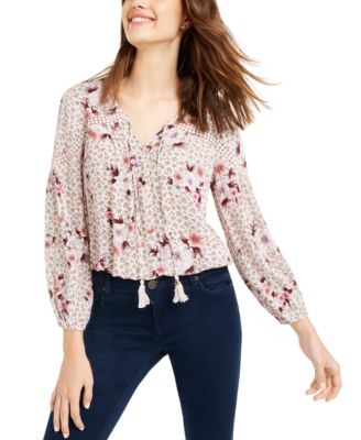 American Rag - Juniors' Crochet-Trim Peasant Top