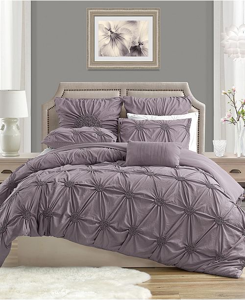 Cathay Home Inc Charming Ruched Rosette Duvet Cover Set Full