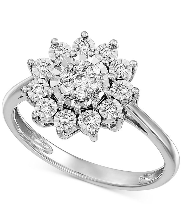 Macy s Diamond Flower Cluster Ring 1 4 ct. t.w. in Sterling