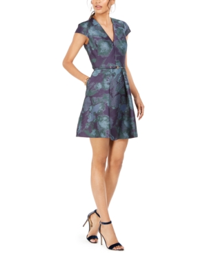 UPC 689886414356 product image for Vince Camuto Belted Floral Print Fit & Flare Dress | upcitemdb.com