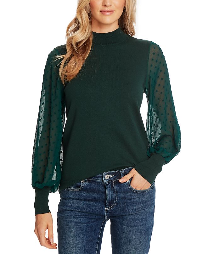 Download CeCe Cotton Sheer-Sleeve Mock-Neck Top & Reviews - Tops ...