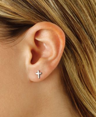 Flat Cross Stud Earrings in 14k White, Yellow or Rose Gold