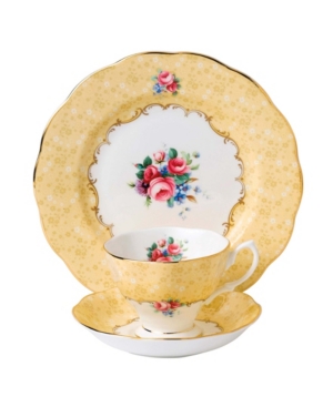 Royal Albert 100 Years 1990 3-piece Set, Teacup Saucer & Plate -bouquet In Yellow