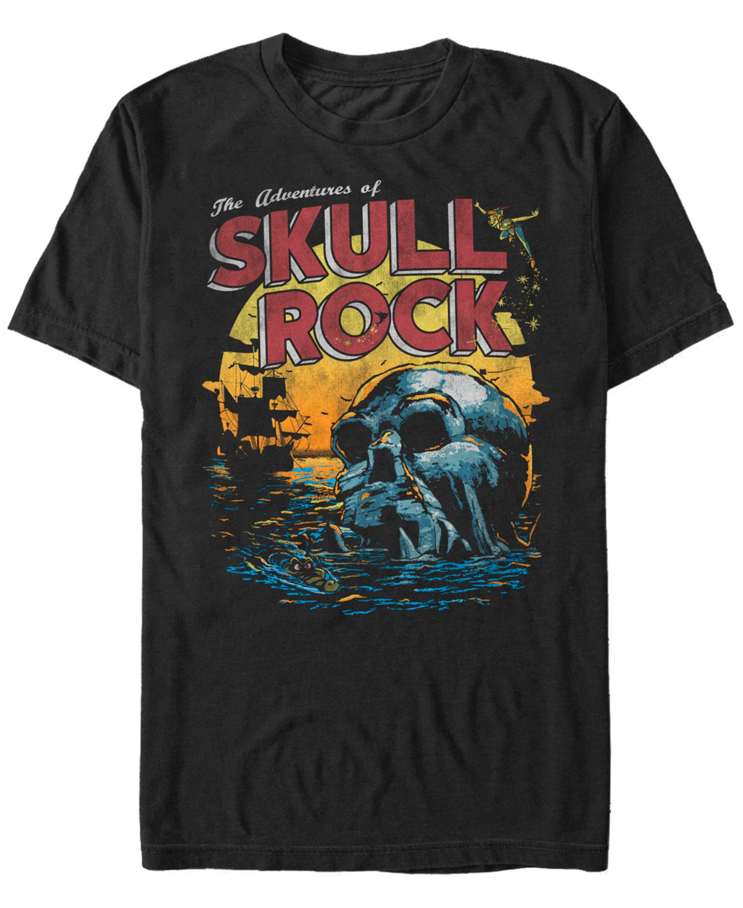 Disney Men's Peter Pan Skull Rock Vintage Inspired Sunset Poster, Short Sleeve T-Shirt