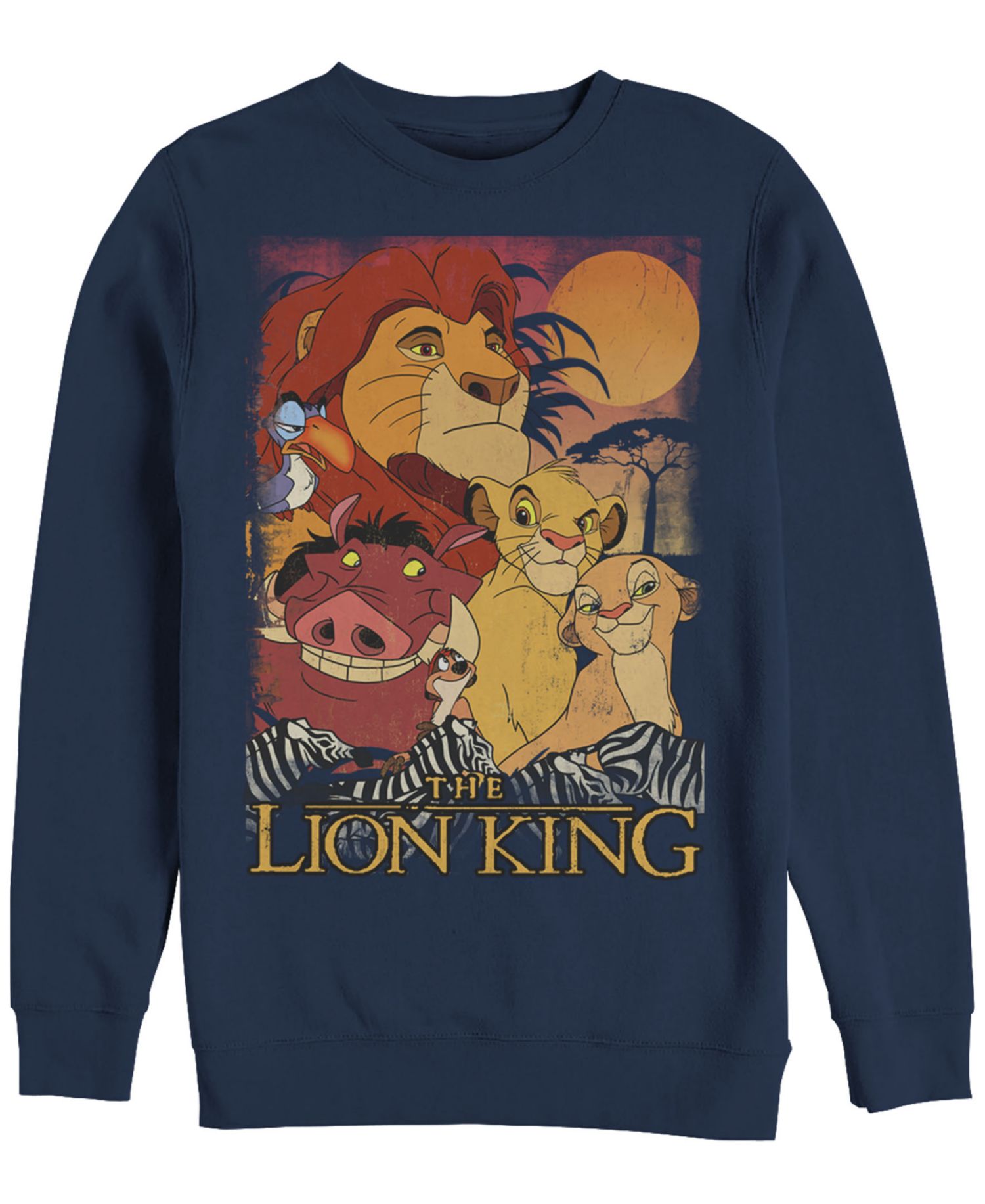 Disney Men's Lion King Happy Group Shot Sunset, Crewneck Fleece