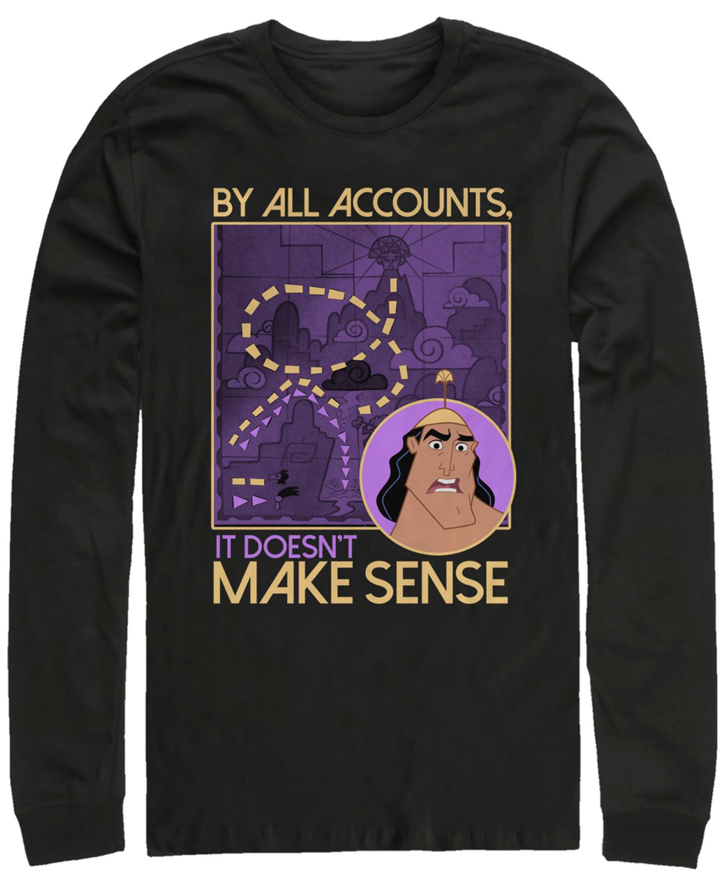 Мужская футболка Fifth Sun Disney Emperor's New Groove Kronk Doesn't Make Sense, Long Sleeve, цвет: Чёрный — фото 1