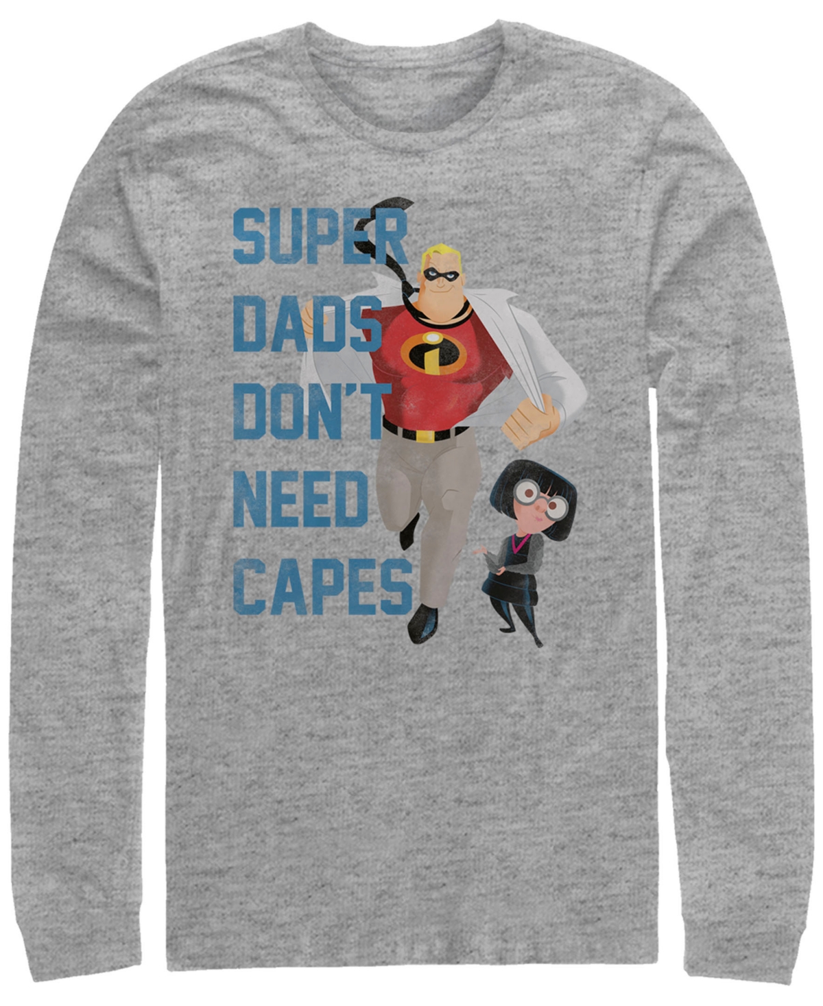 Disney Pixar Men's Incredibles Super Dads No Capes, Long Sleeve T-Shirt - Heathr Gry