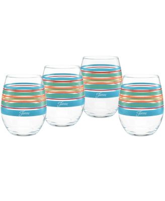Fiesta - Rainbow Radiance Stripes 15-Ounce Stemless Wine Glass Set of 4