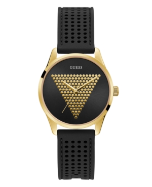 image of Guess Unisex Gold-Tone and Black Silicone Logo Watch, 36mm