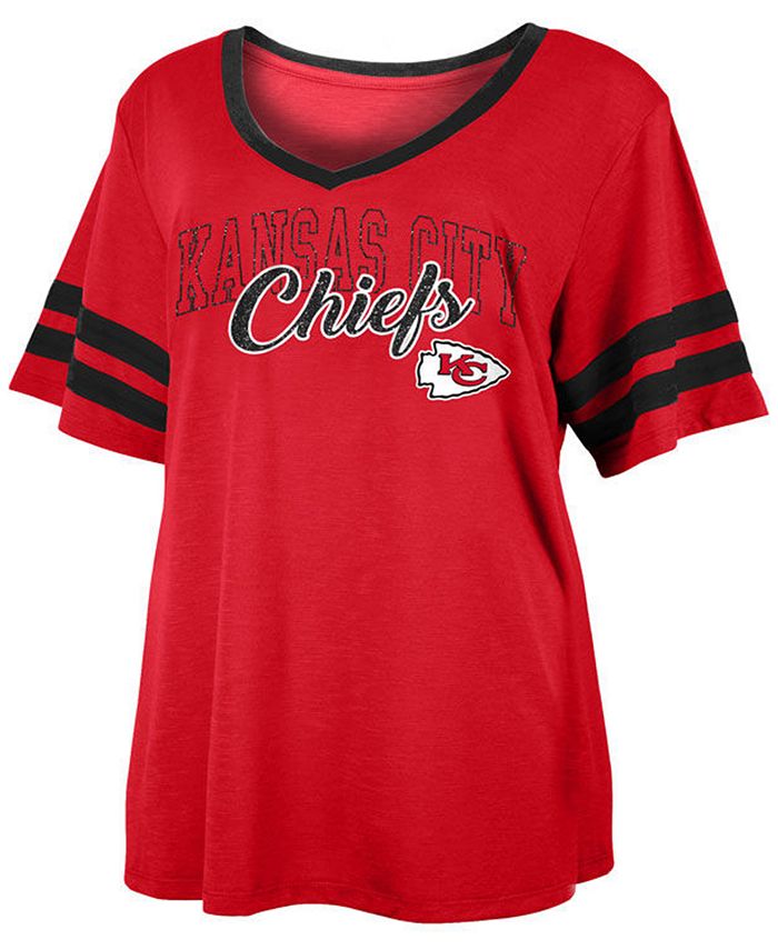 5th & Ocean Women's Plus Size Kansas City Chiefs Sleeve Stripe Slub T